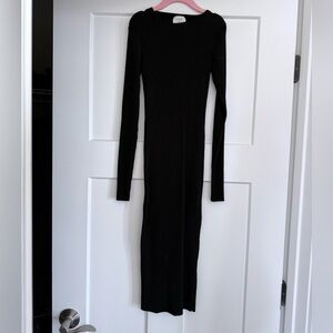 Aritzia Wilfred Ribbed Black Midi Dress Long Sleeve Bodycon Minimalist 2XS